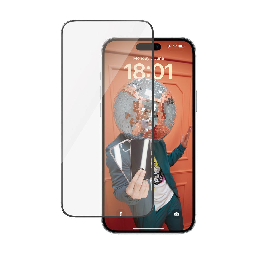 iPhone 15 Plus / 16 Plus PanzerGlass Ultra Wide Fit Beskyttelsesglas m. EasyAligner - Diamond Strength - Gennemsigtig / Sort Kant