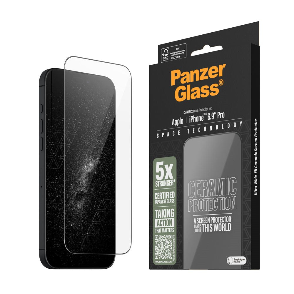 iPhone 16 Pro Max PanzerGlass Ultra Wide Fit Ceramic Beskyttelsesglas m. EasyAligner - Sort Kant