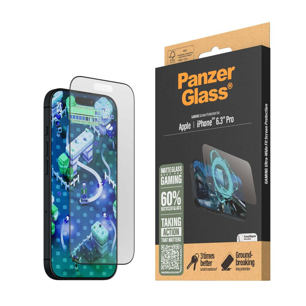 iPhone 16 Pro PanzerGlass Ultra Wide Fit Beskyttelsesglas m. EasyAligner - Anti-Reflective - Diamond Strength - Gennemsigtig / Sort Kant