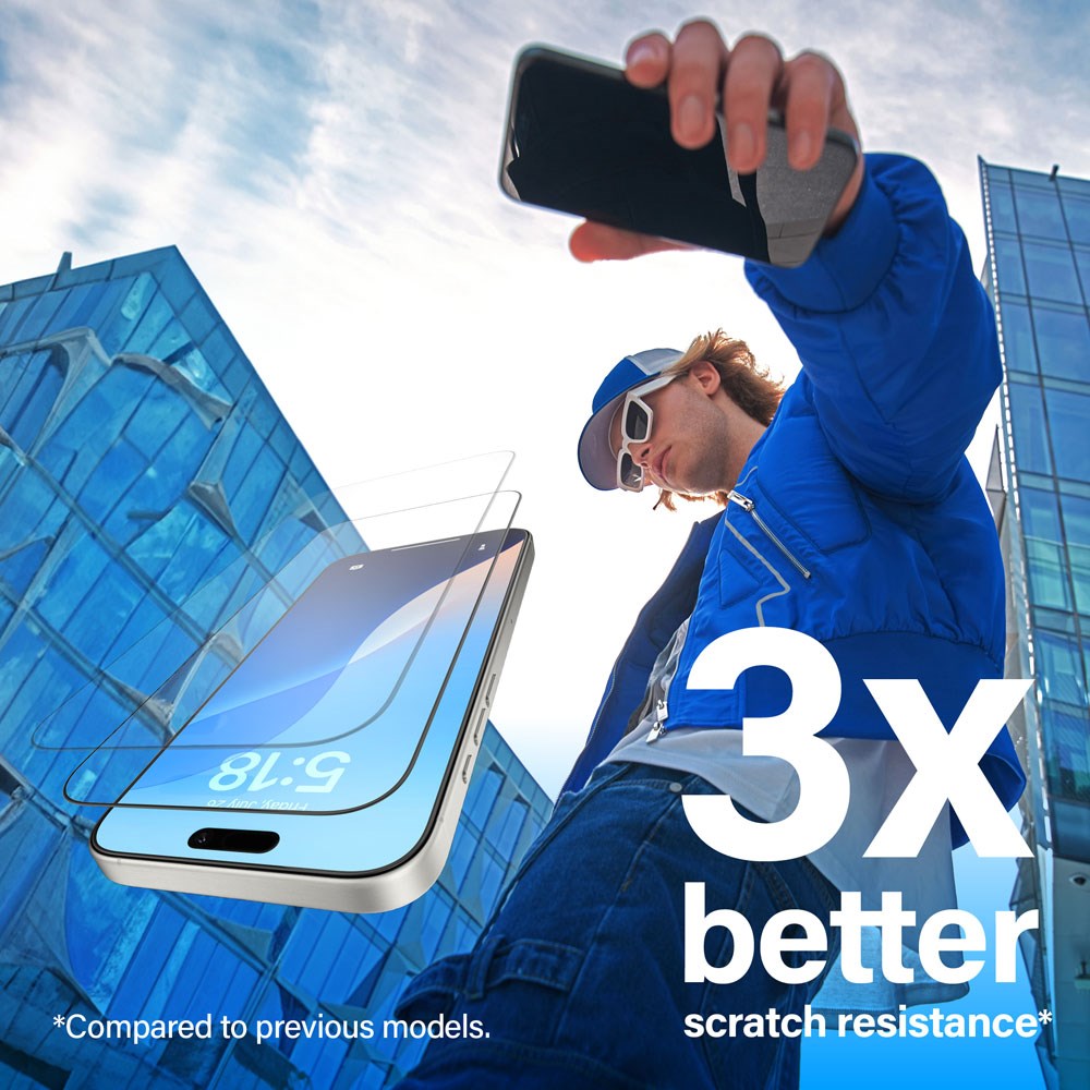 iPhone 16 Pro PanzerGlass Ultra Wide Fit Beskyttelsesglas m. EasyAligner - Anti-Reflective - Diamond Strength - Gennemsigtig / Sort Kant