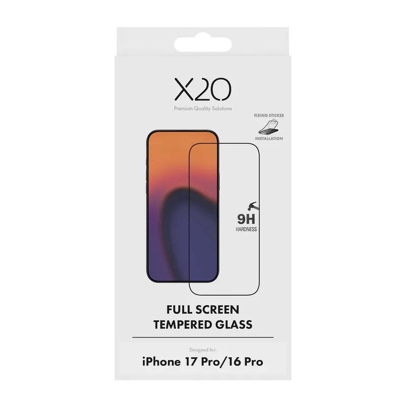 X2O iPhone 18 Pro / 17 Pro / 16 Pro Hærdet Glas Skærmbeskyttelse - Gennemsigtig / Sort Kant
