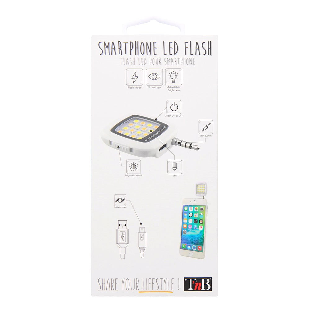 T'NB Flash Til Smartphone med Opladningskabel & Indbygget Jackstik - Hvid