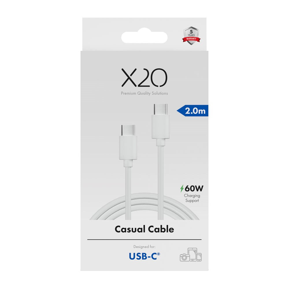 X2O Basic USB-C til USB-C Kabel - 2m / 60W - Hvid
