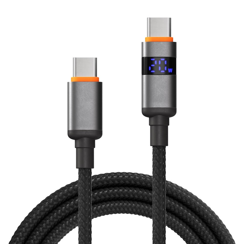 X2O Longlife USB-C til USB-C Kabel m. LED Display - 1.5m / 100W - Sort