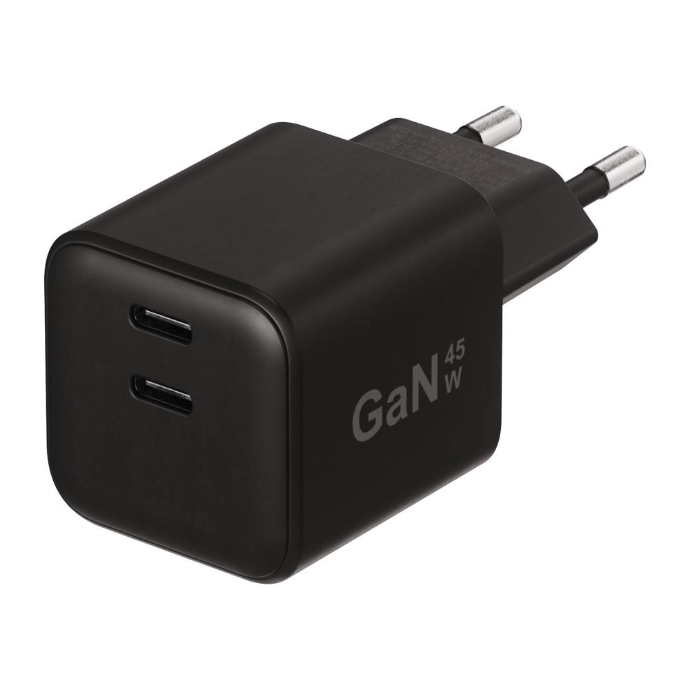 X2O GaN Vægoplader m. 2x USB-C - 45W - Sort