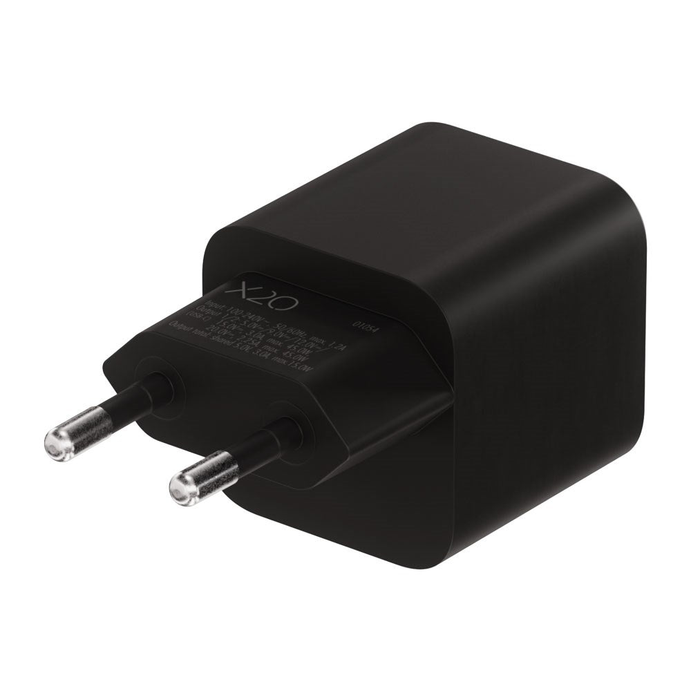 X2O GaN Vægoplader m. 2x USB-C - 45W - Sort