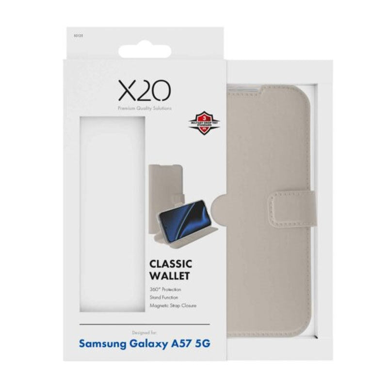 Samsung Galaxy A57 X2O Classic Wallet Flip Cover m. Kortholder & Ståfunktion - Beige