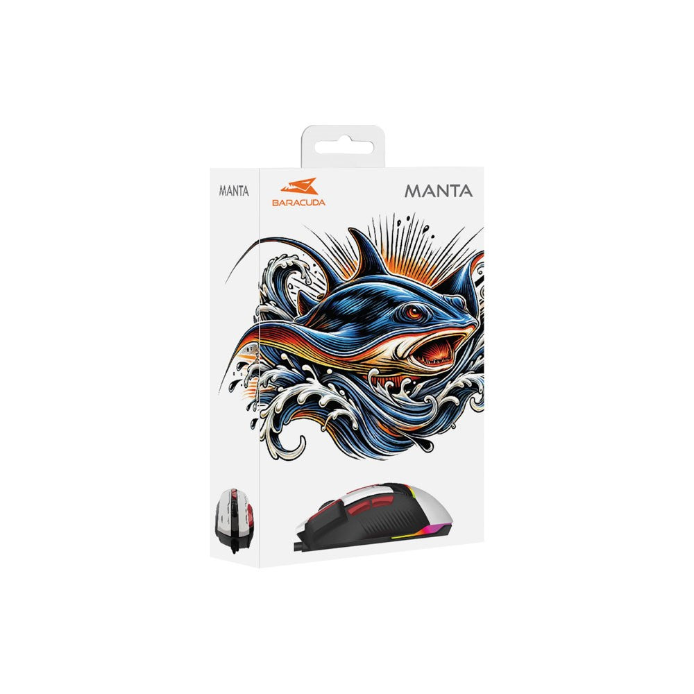 Baracuda MANTA 8D / 12800 DPI Gaming Mus - Hvid
