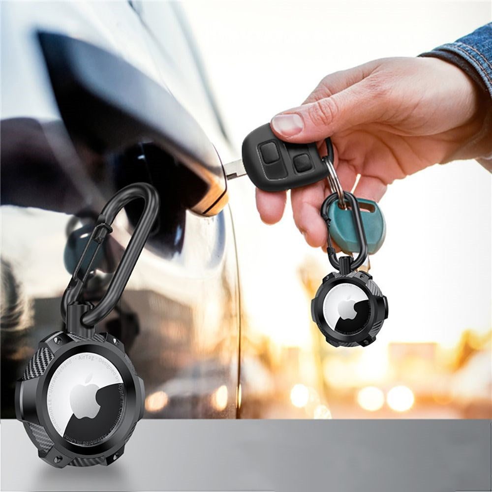 Tech-Protect AirTag 1. & 2. Gen. Cover m. Karabinhage - Carbon Design - Sort
