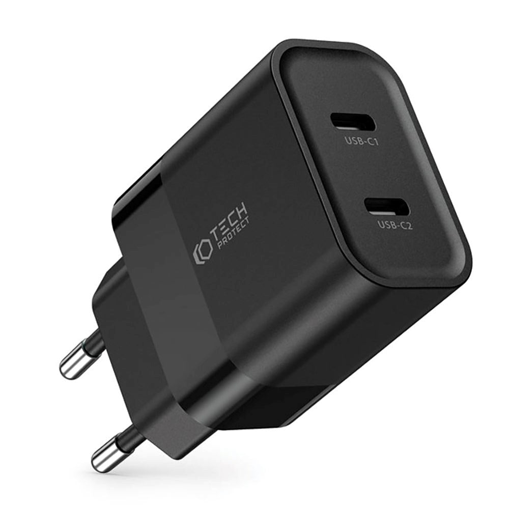 Tech-Protect 20W Vægoplader m. 2 x USB-C - Sort