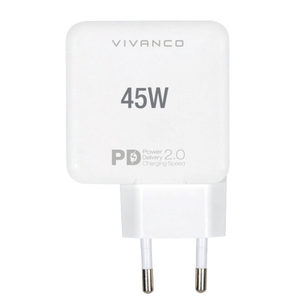 Vivanco 45W Super Fast Dual Charge Vægoplader USB-C - PD (Power Delivery) - Hvid