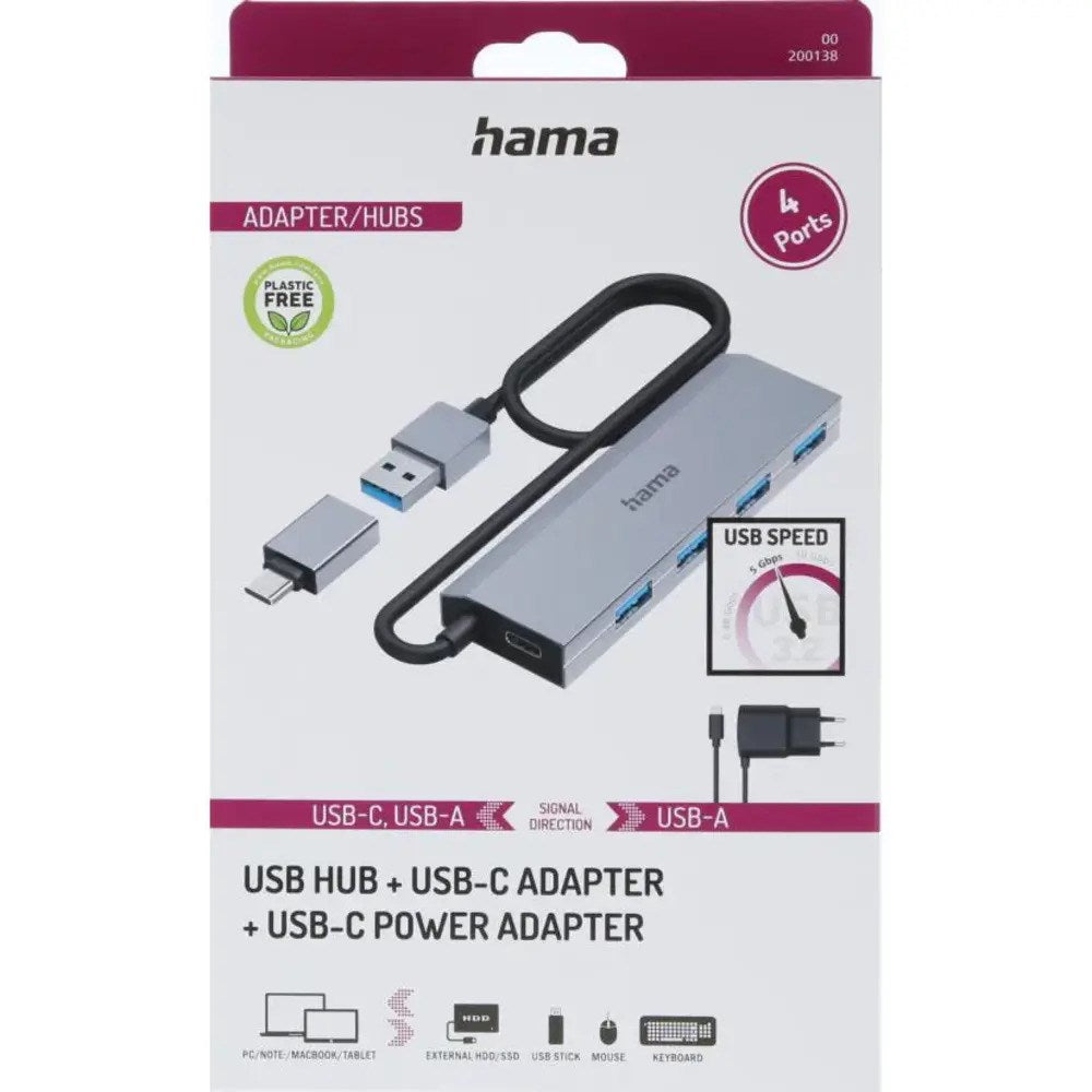 HAMA USB-A Hub - Grå