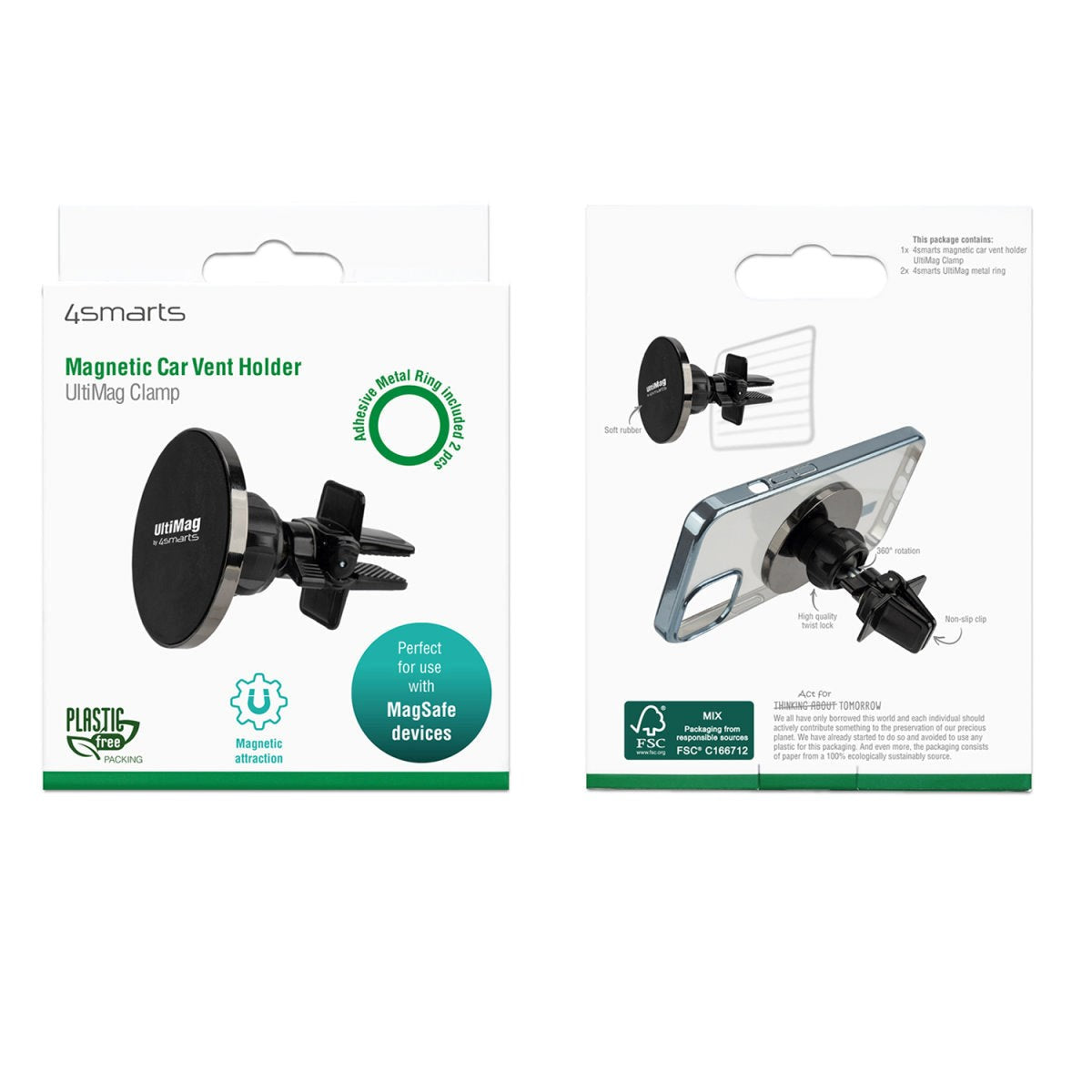 4smarts UltiMag Clamp MagSafe Kompatibel Mobilholder til Bil - Sort