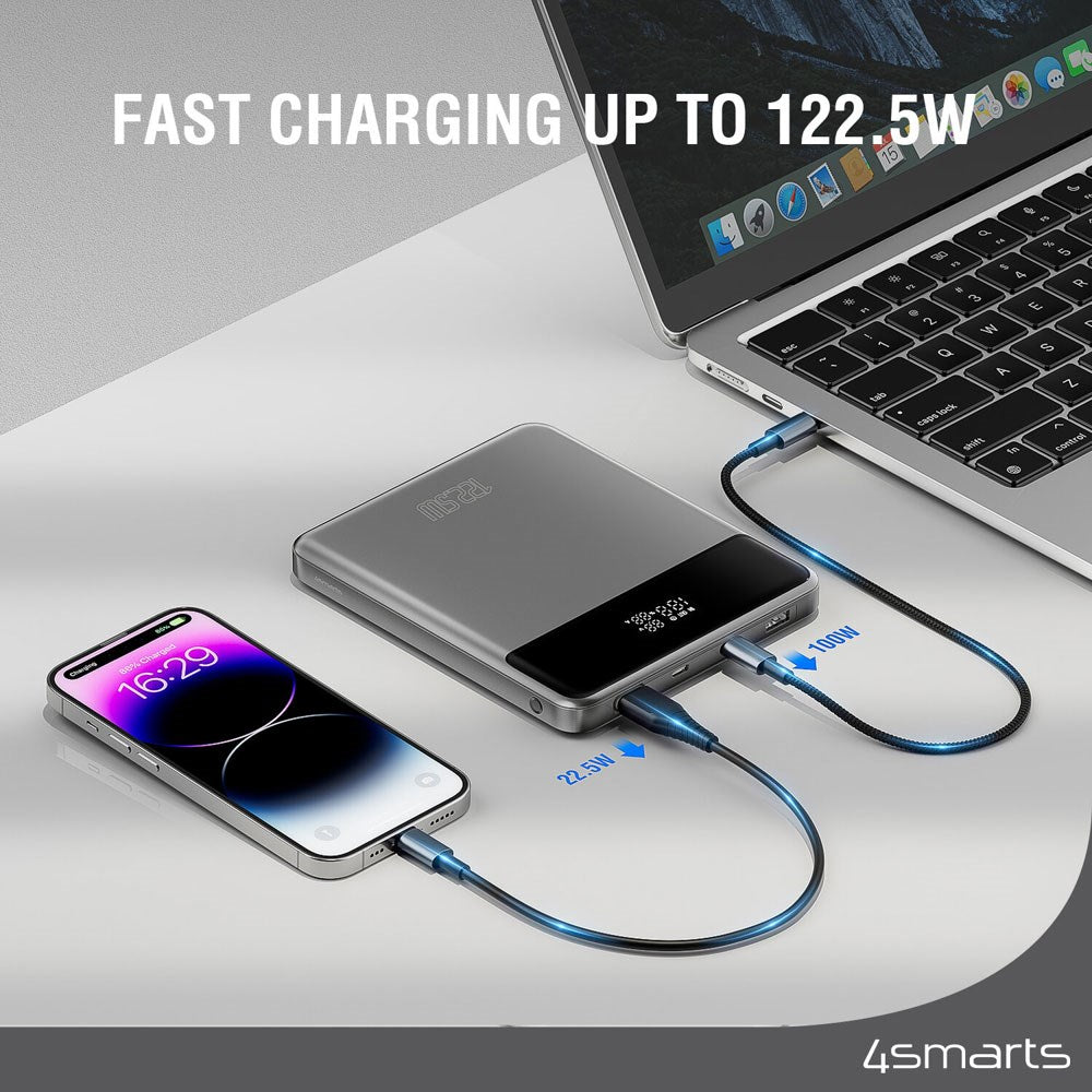 4smarts Enterprise Slim 20.000mAh Powerbank 122.5W m. USB-C Kabel - Grå