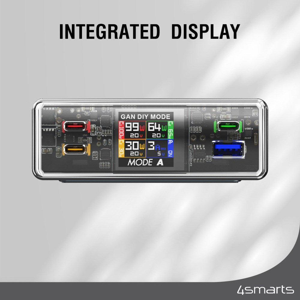Bordoplader - 210W / 3x USB-C & 1x USB-A - 4smarts Lucid GaN DIY Mode - Grå