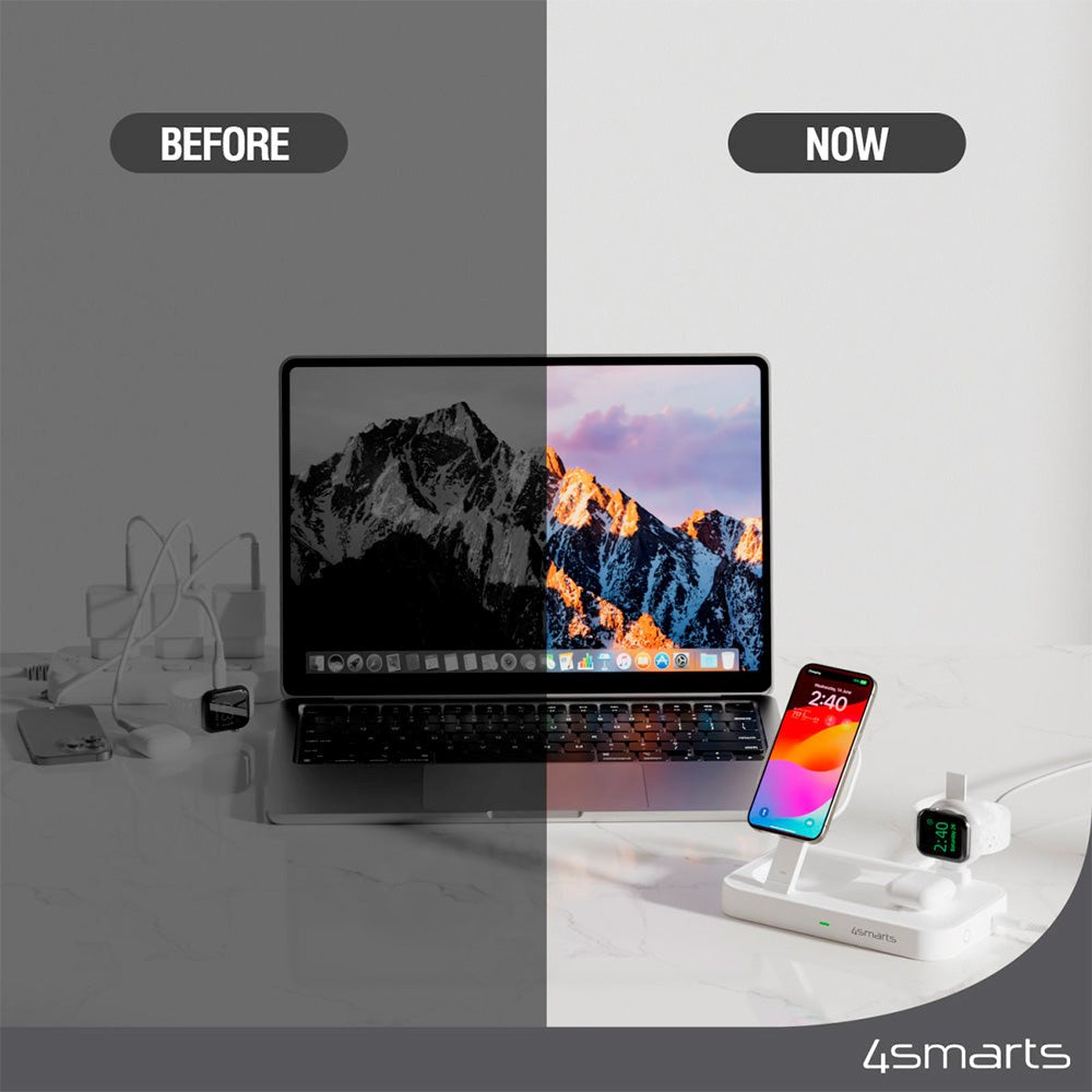4smarts Qi2 Trådløs Oplader 15W m. Apple Watch Stick - MagSafe Kompatibel - Hvid