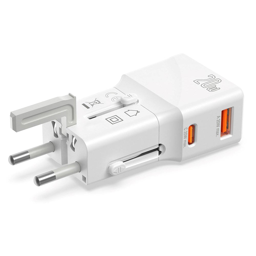 4smarts World Rejseadapter m. 1 x USB-A & 1 x USB-C - Hvid