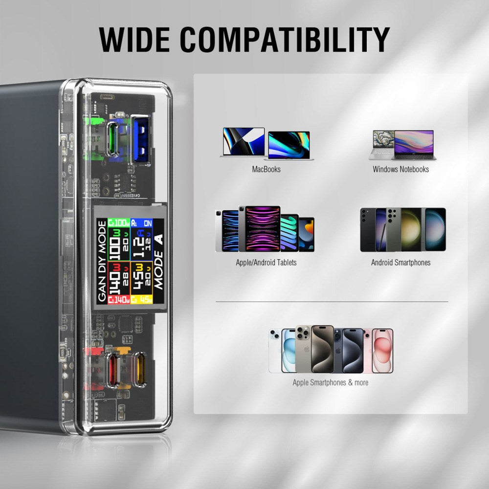 Bordoplader - 300W / 3x USB-C & 1x USB-A - 4smarts Lucid GaN DIY Mode - Grå