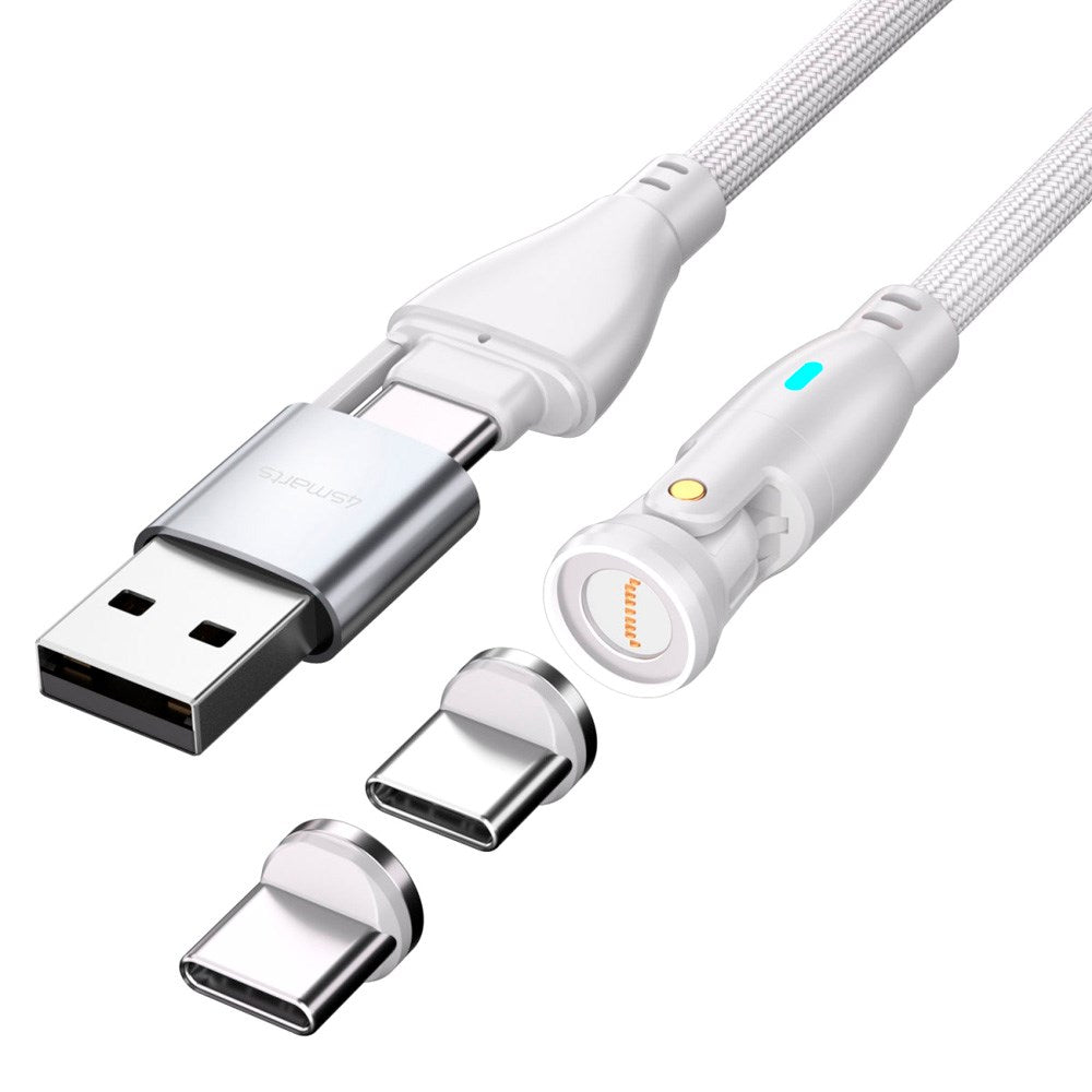 Magnetisk Kabel m. USB-C/A - 4smarts - 100W - 1.8m - Hvid
