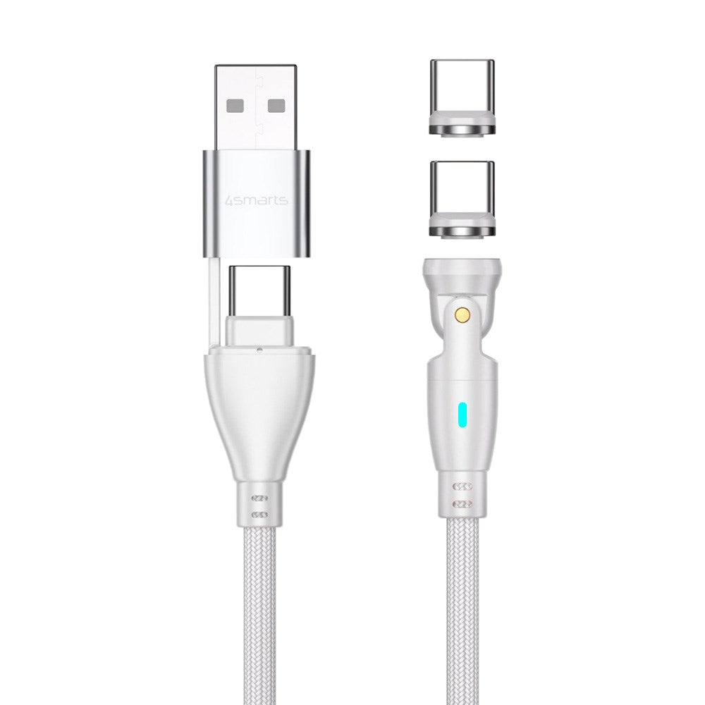 Magnetisk Kabel m. USB-C/A - 4smarts - 100W - 1.8m - Hvid