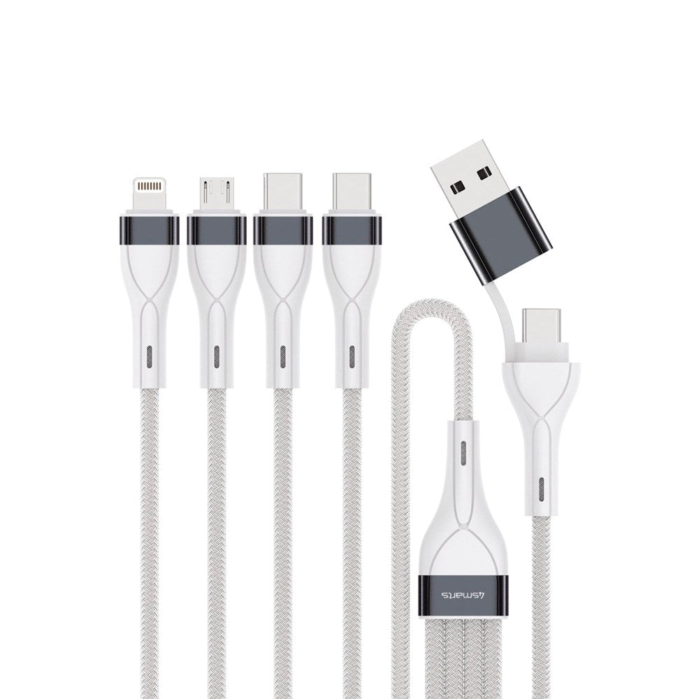 4-i-2 Multiopladningskabel - 4smarts - USB-C / USB-A / Lightning / Micro USB - 25cm - Hvid