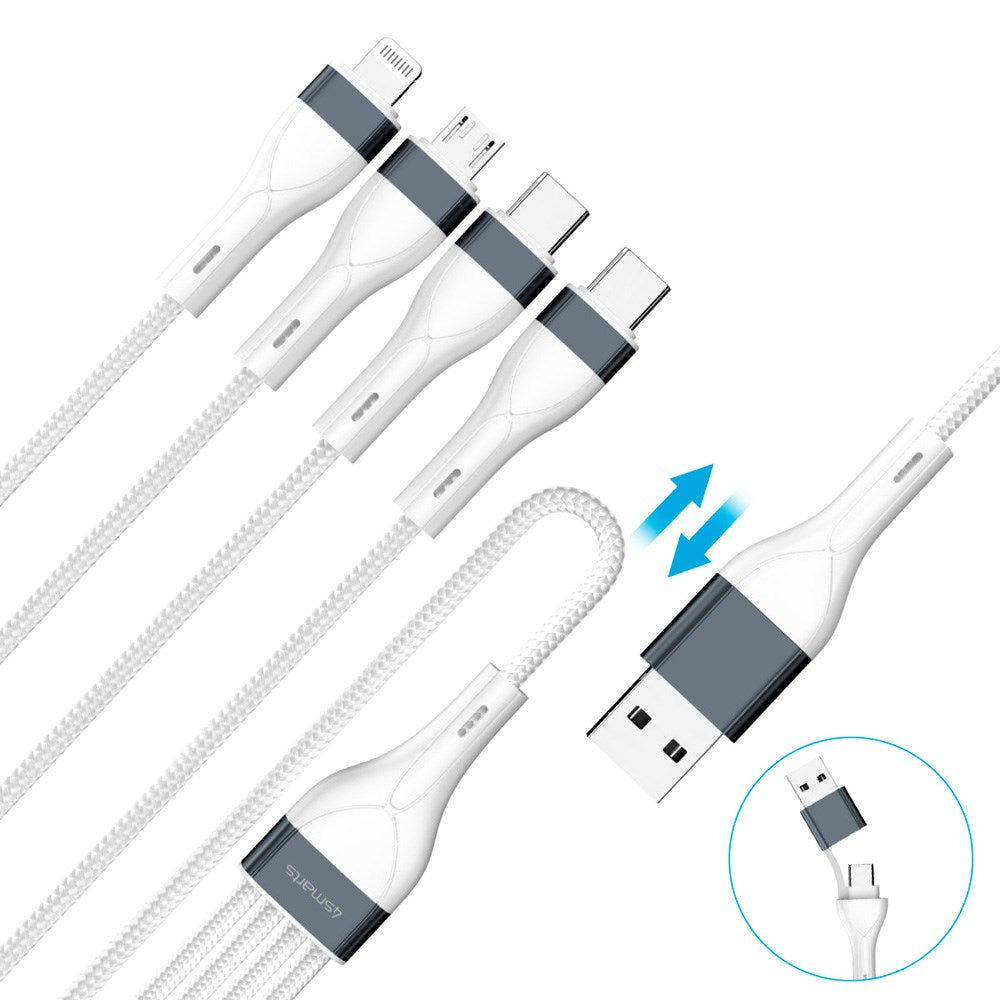 4-i-2 Multiopladningskabel - 4smarts - USB-C / USB-A / Lightning / Micro USB - 25cm - Hvid