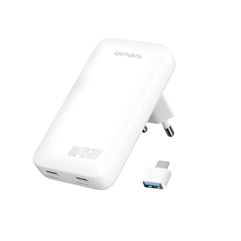 FlatPlug Slim Dual Vægoplader - 4smarts - 45W / 2x USB-C - Hvid