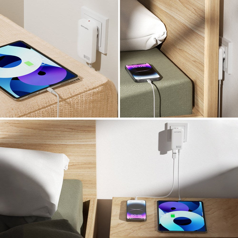 FlatPlug Slim Dual Vægoplader - 4smarts - 45W / 2x USB-C - Hvid
