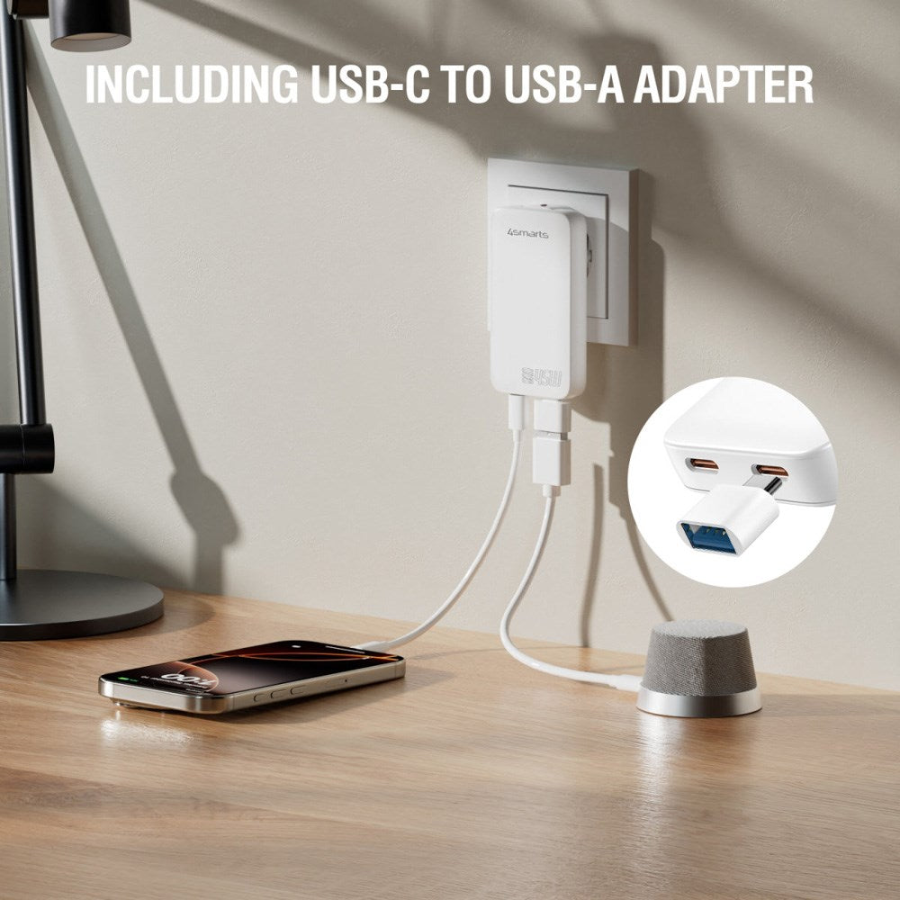 FlatPlug Slim Dual Vægoplader - 4smarts - 45W / 2x USB-C - Hvid