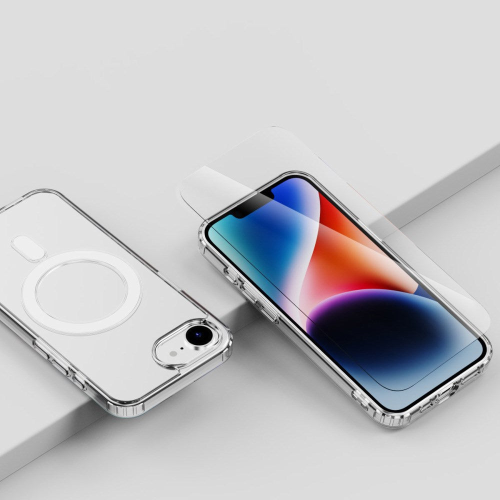 4smarts - iPhone 17e / 16e - 3-i-1 Premium Starter Set - MagSafe Cover, Skærmbeskyttelse & 20W Vægoplader - Gennemsigtig / Hvid