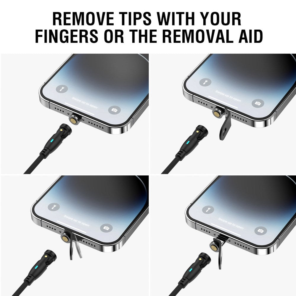 Magnetisk Kabel m. USB-C - 4smarts GravityCord - 240W - 1.8m - Sort