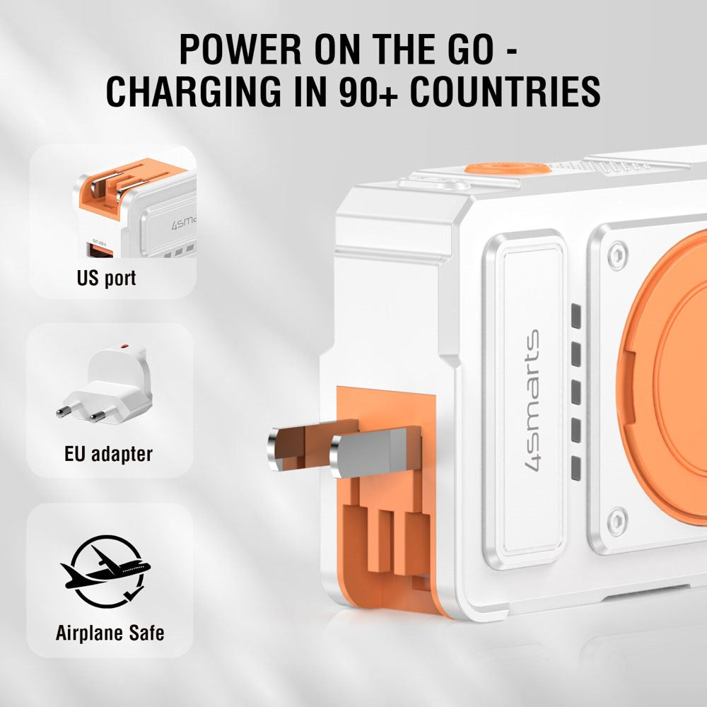4smarts 6-i-1 10.000mAh Multifunktionel Powerbank / Trådløs Oplader - Hvid / Orange