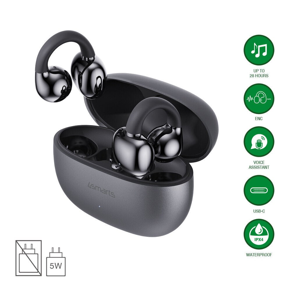 4smarts True Wireless SkyBuds Clip Headset - Open-Ear - Grå