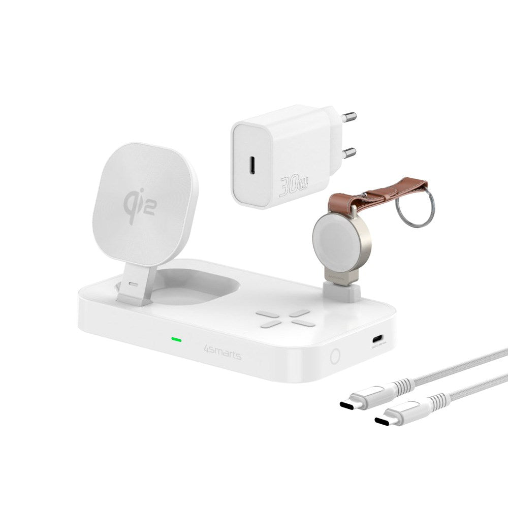 4smarts - 3-i-1 Qi2 Trådløs Opladningsstation - MagSafe Kompatibel - Hvid