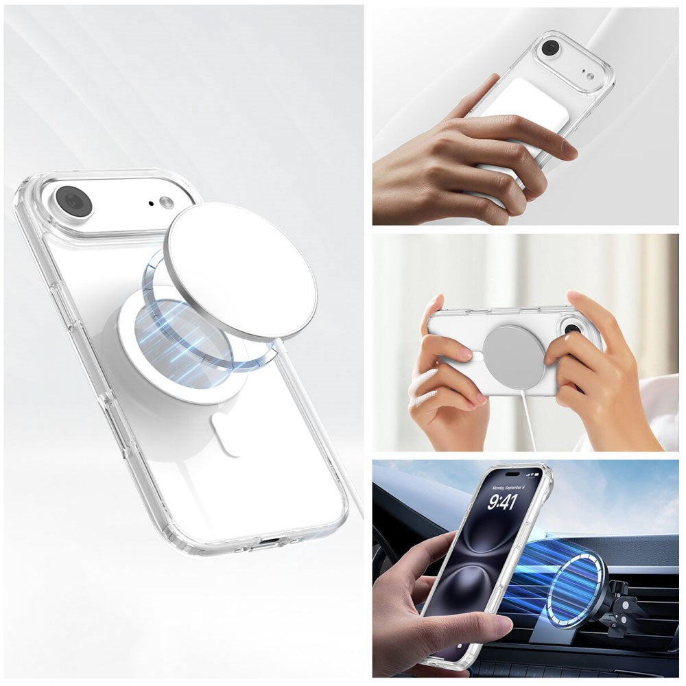 iPhone Air - 4Smarts 3-i-1 Premium Starter Set - MagSafe Mobil Cover, Skærmbeskyttelse & 20W Vægoplader - Gennemsigtig / Hvid