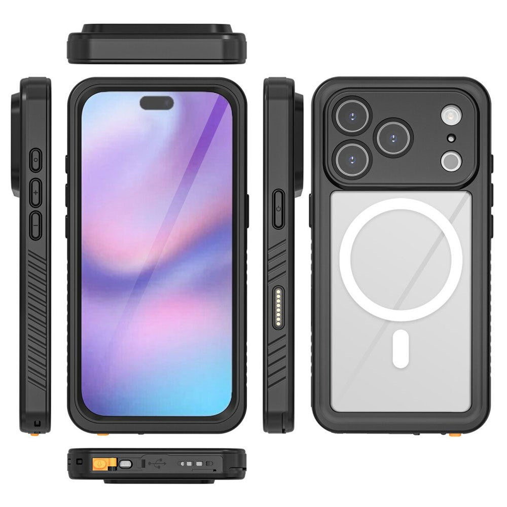iPhone 17 Pro 4Smarts Vandtæt All Around Cover - MagSafe Kompatibel - Gennemsigtig / Sort