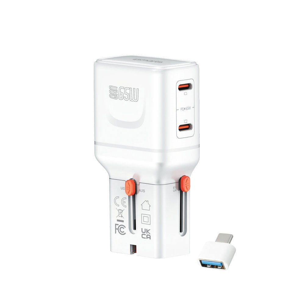 4smarts 65W Rejseadapter til EU/UK/US/AUS m. 2 x USB-C - 1 x USB-A Adapter - Hvid