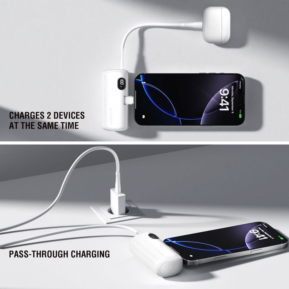 4smarts PicoFold 5000mAh Powerbank 22.5W - USB-C Tilkobling - Hvid