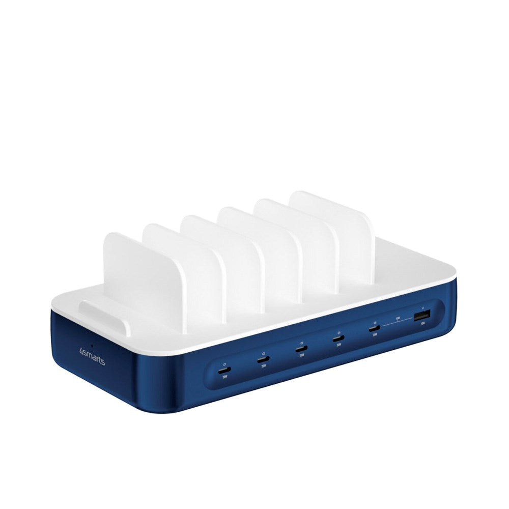 4smarts Ladestation m. 5x USB-C Kabel & 1x 4-i-1 Multikabel - 100W - Blå