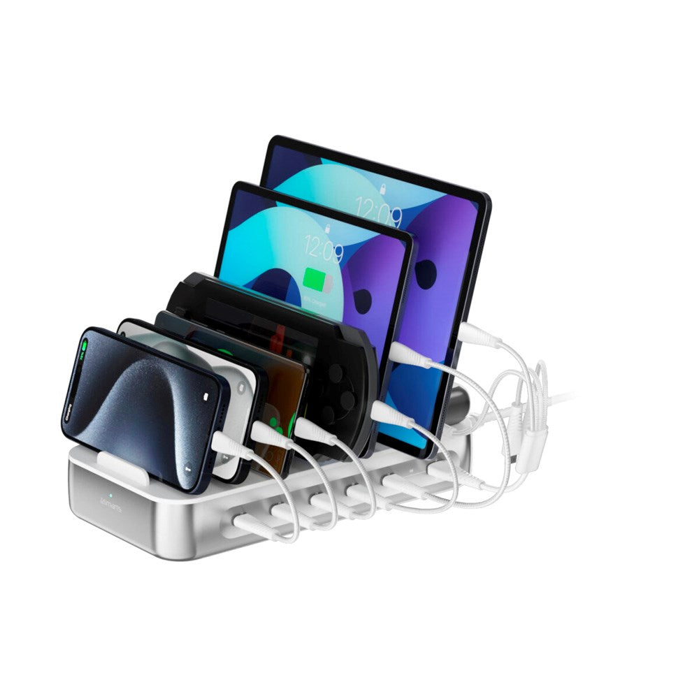 4smarts Ladestation m. 5x USB-C Kabel & 1x 4-i-1 Multikabel - 100W - Sølv