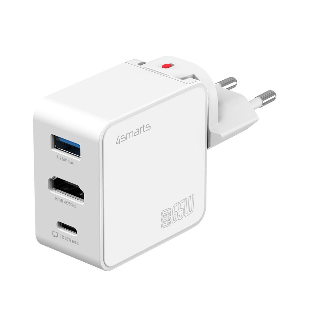 4smarts 3-i-1 HDMI Hub Vægoplader - 65W - Hvid