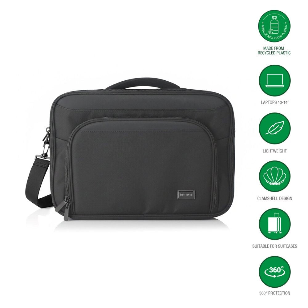 4smarts Eco Clamshell Computertaske med. Lommer - 13-14" - Sort