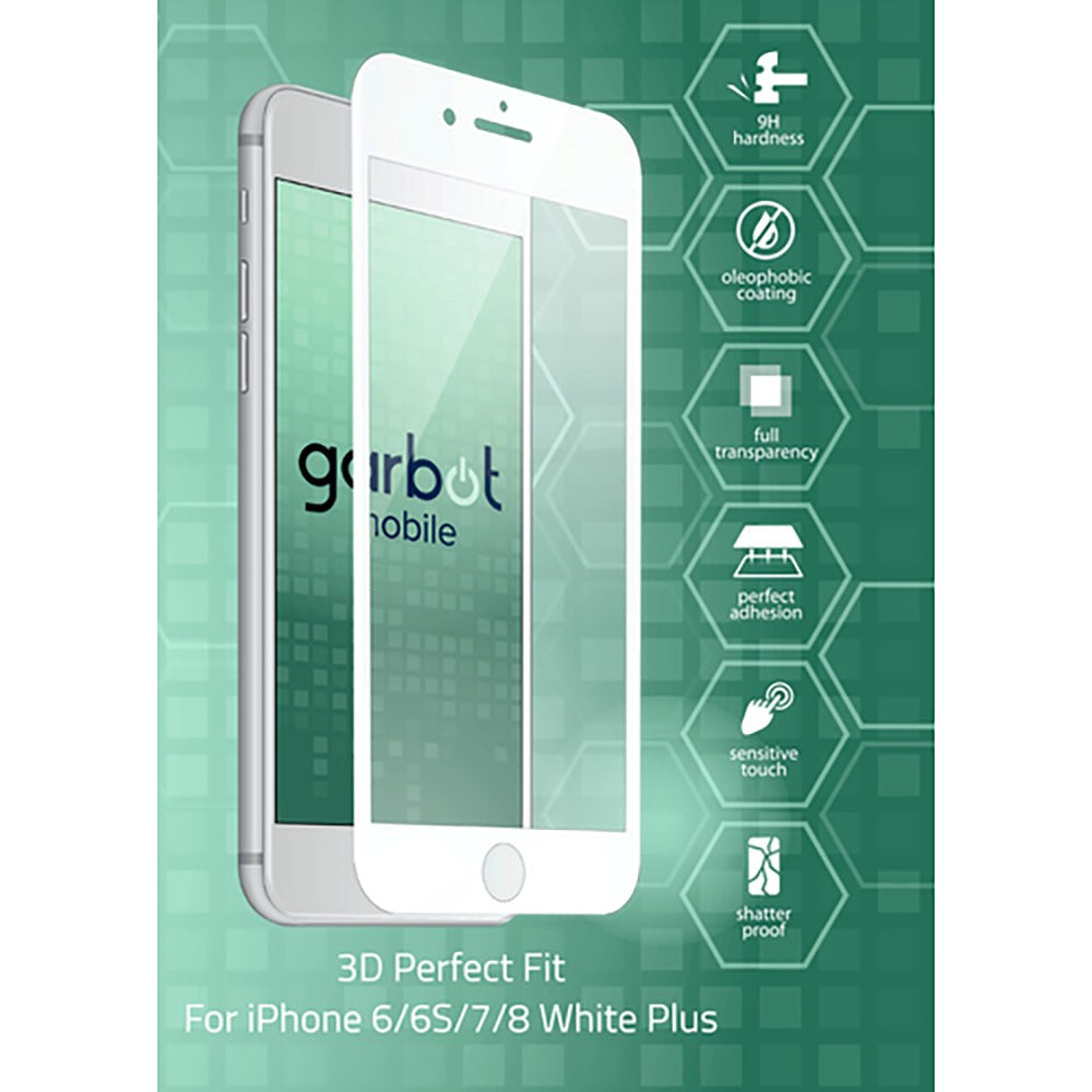 iPhone 8 Plus / 7 Plus / 6(s) Plus Garbot 3D Perfect Fit Hærdet Glas - Case Friendly - Gennemsigtig / Hvid Kant