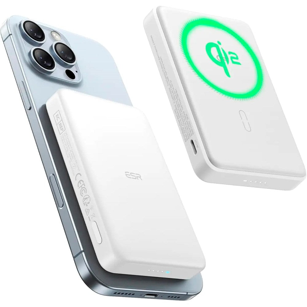 Qi2 MagSlim PowerBank - ESR - 15W / 10.000 mAh - MagSafe Kompatibel - Hvid