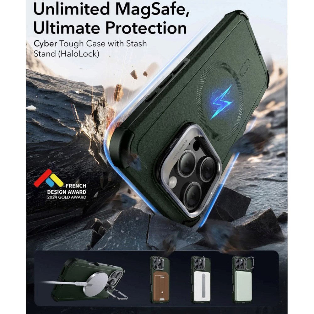 ESR iPhone 16 Pro Cyber Armor Case - inkl. Kickstand - MagSafe Kompatibel - Grøn
