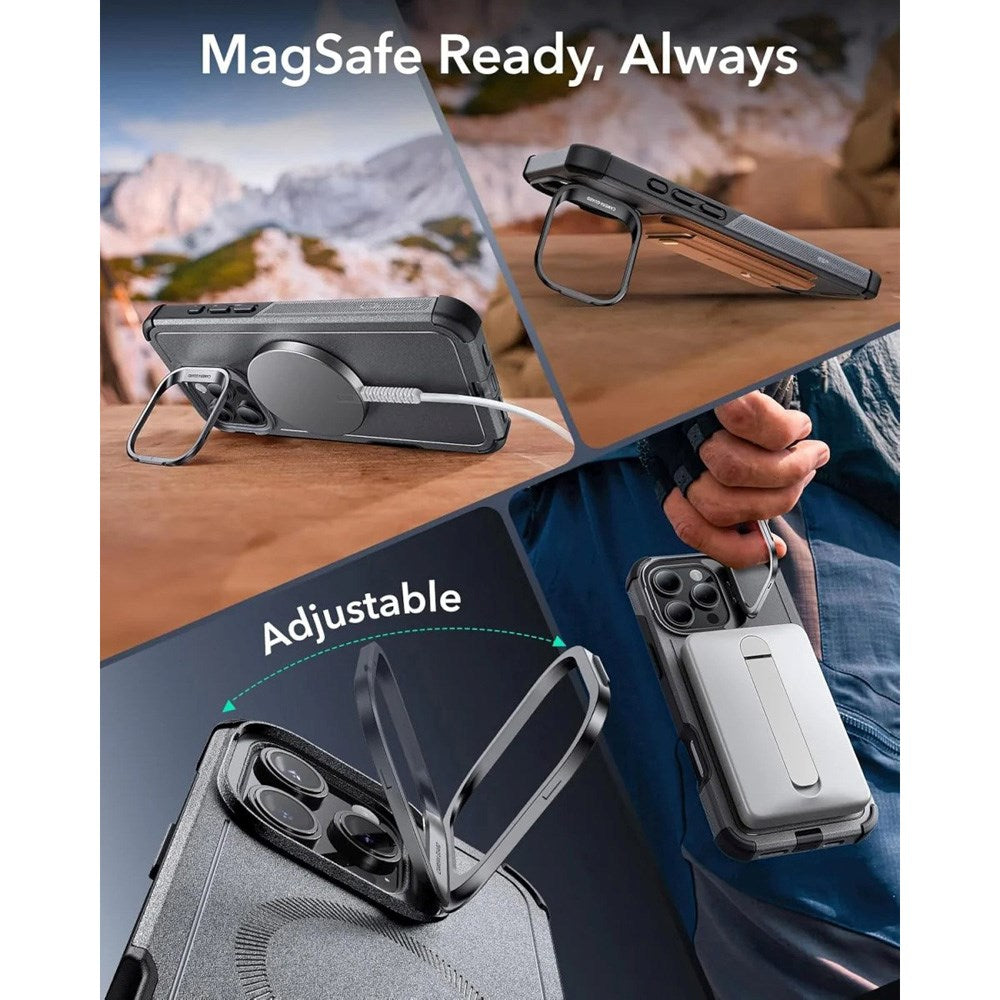 ESR iPhone 16 Pro Cyber Armor Case - inkl. Kickstand - MagSafe Kompatibel - Grå