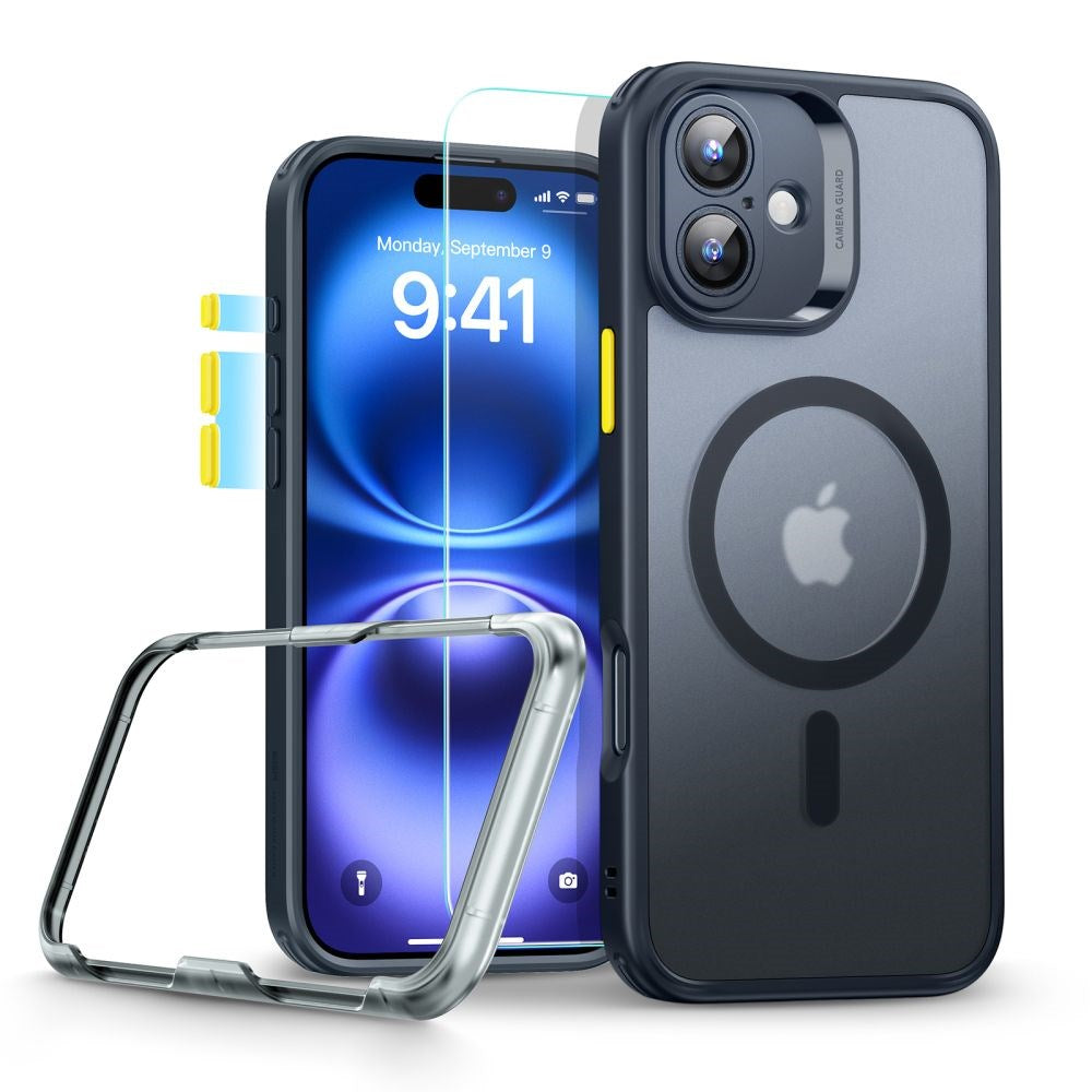 iPhone 16 ESR HaloLock m. Bagside Cover & Beskyttelsesglas - MagSafe Kompatibel - Mat Sort