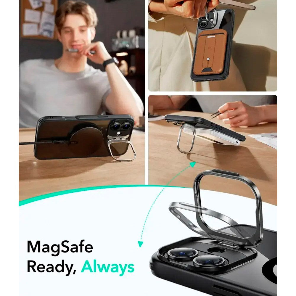 iPhone 16 - ESR Classic Hybrid Cover m. Kickstand - MagSafe Kompatibel - Gennemsigtig / Sort