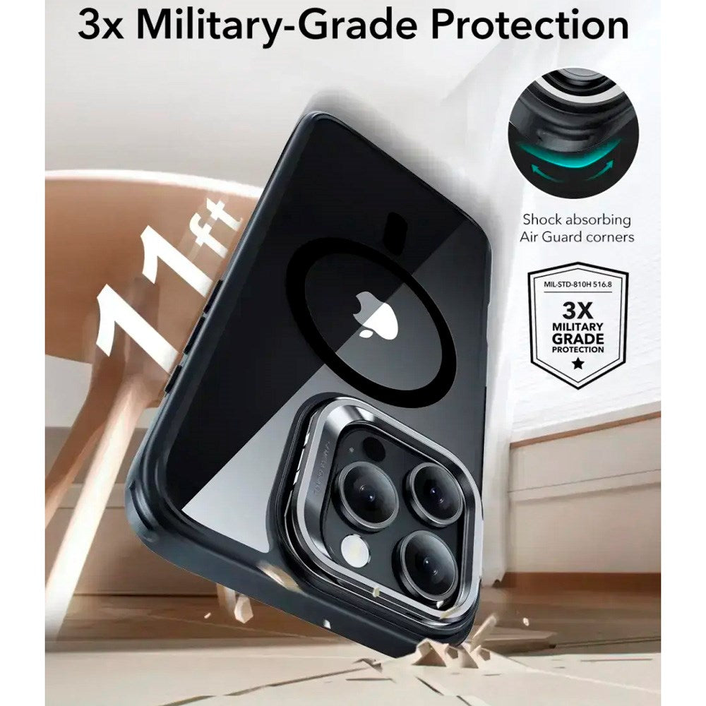 iPhone 16 Pro Max - ESR Classic Hybrid Cover m. Kickstand - MagSafe Kompatibel - Gennemsigtig / Sort