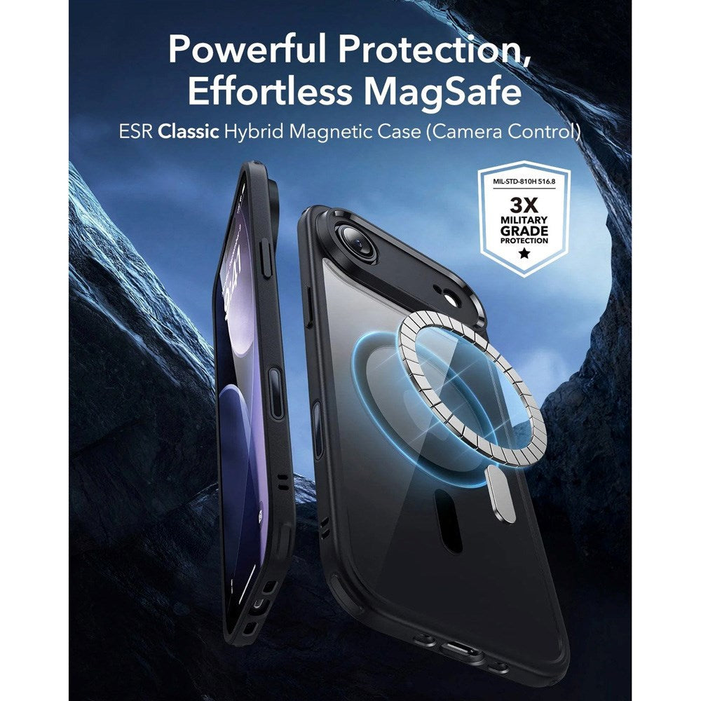 iPhone Air ESR Classic Hybrid Cover m. Indbygget Camera Control Knap - MagSafe Kompatibel - Gennemsigtig / Sort
